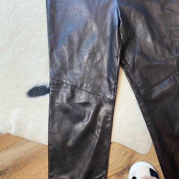 Vintage 1990s Danier Black Straight Leg Leather Pants Made in Canada - Picture 4 of 8